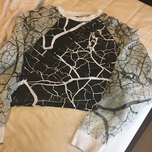 Skingraft black & White top with sheer sleeve